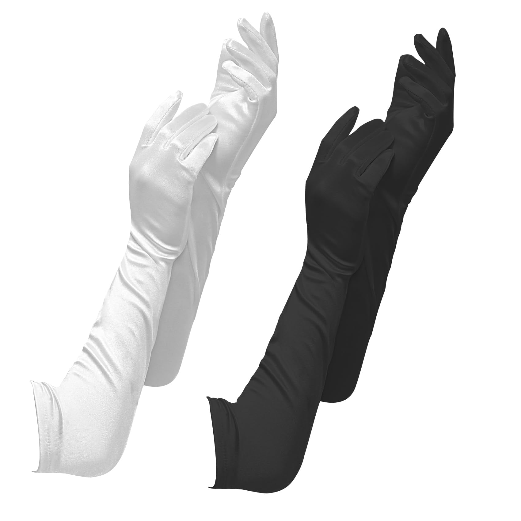 2 Pair Black Gloves White Gloves Women Long Black Gloves Long White Gloves  Fancy Dress Black Satin Gloves