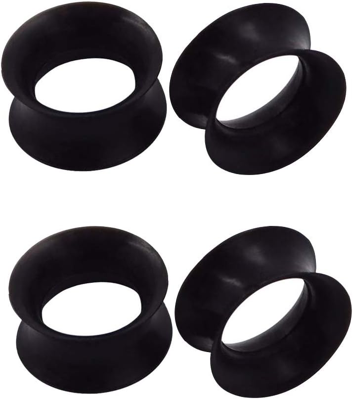 2 Pair Black Thin Silicone Flexible Ear Skin Hollow Tunnels Plugs
