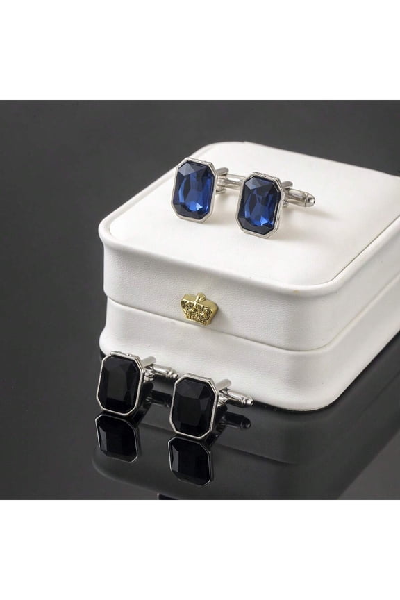 2 Pair Blue Glass Fashion Elegant Casual Business Style Glass Geometric Cufflinks For Men Suitable For Groom Groomsmen Suit Shirt Wear Father s Day Wedding Season Gift No Gift Box