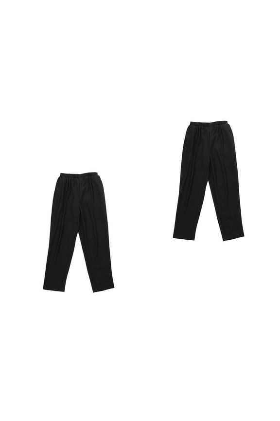 2 Pair Chef Pants Men Elastic Waist Baggy Kitchen Pants Uniforms for Restaurant Hotel-Black