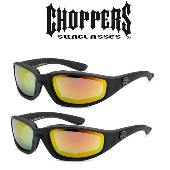 2 Pair Choppers Padded Foam Sunglasses Motorcycle Ride Glasses Green Red Mirror by MDream
