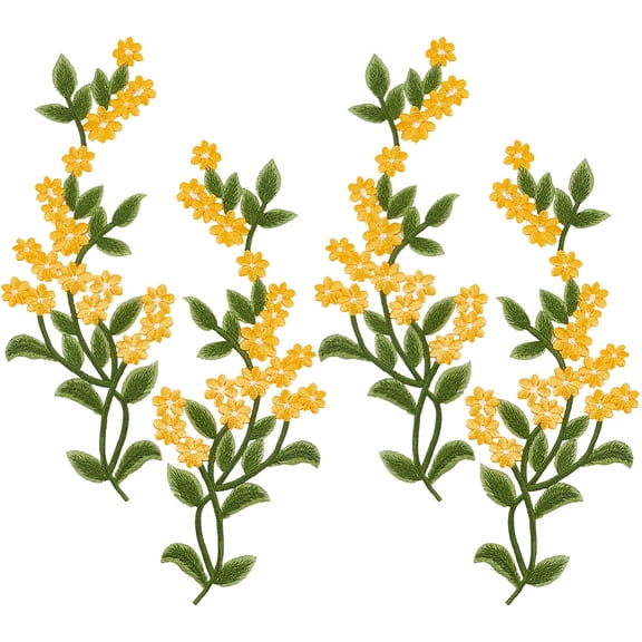 2 Pair Computerized Embroidery Cloth Iron on/Sew on Patches Flower Cloth Appliques Gold 350x130x1mm