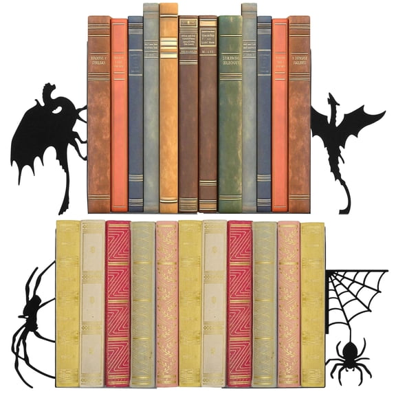 2 Pair Decorative Metal Bookend Unique L Shape Desktop Bookend Bookshelf Decor Spider Dragon Shape Desk Book Stopper Holder Reading Decor for Shelf Library Book Lovers
