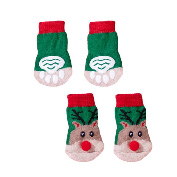 2 Pair Dog Shoes Protective Feet Covers Christmas Themed for Pet Indoor Use Outdoor Dog Feet Covers Protective Socks