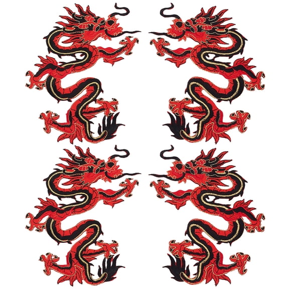 2 Pair Dragon Embroidery Iron on/Sew on Patches Costume Accessories Paillette Appliques Orange Red 187x151x1mm