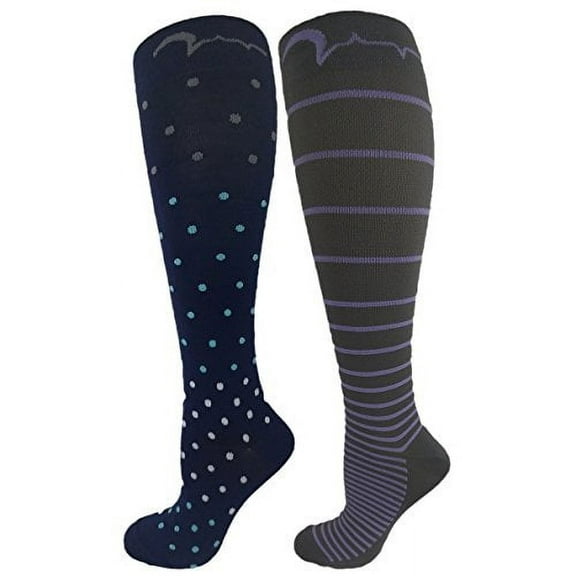2 Pair Extra Soft Moderate Graduated Compression Socks 15-20 mmHg. Nurses, Running, Travel Knee-High Socks, Mens and Womens Comfort Blend: Size Large