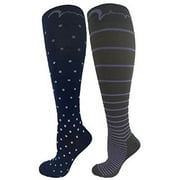 2 Pair Extra Soft Moderate Graduated Compression Socks 15-20 mmHg. Nurses, Running, Travel Knee-High Socks, Mens and Womens Comfort Blend Size Large