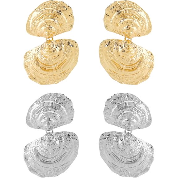 2 Pair Fine of Shell Earrings Statement Earrings ideal for women Gold Jewelry for women Chunky Earrings Asymmetry Design Jewelry Gifts[h065]