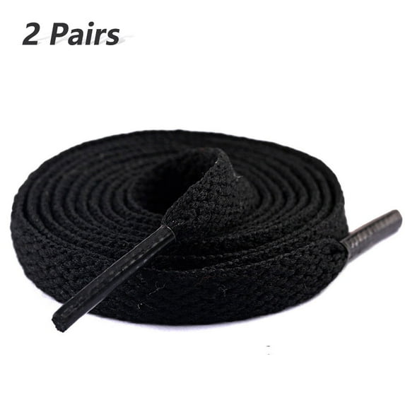 2 Pair Flat Shoe Laces for Sneakers, 29 Colors Shoelaces for Sneakers, Athletic Shoelaces in 6 Different Lengths, black, 47" / 120cm