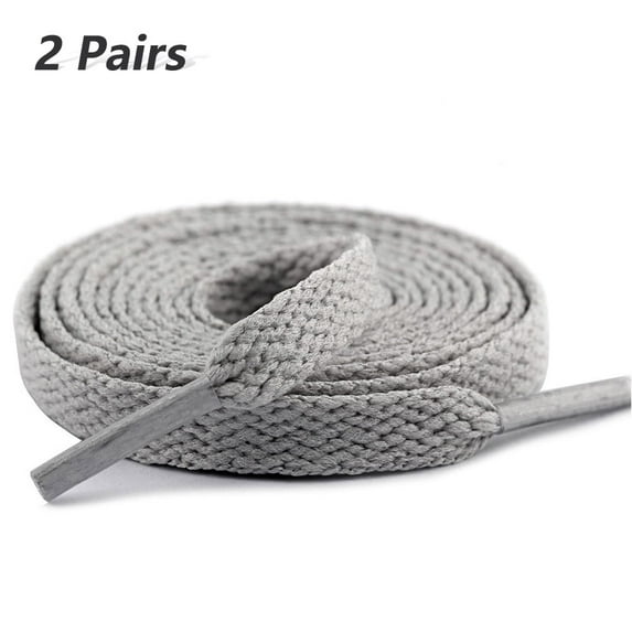2 Pair Flat Shoe Laces for Sneakers, 29 Colors Shoelaces for Sneakers, Athletic Shoelaces in 6 Different Lengths, grey, 55" / 140cm