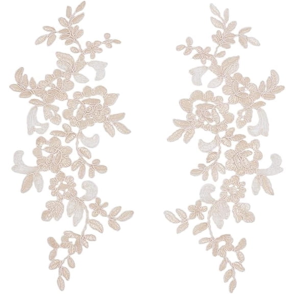 2 Pair Flower Embroidery Lace Applique PeachPuff Polyester Floral Patch Sewing Craft Decoration Appliques Repair Patches