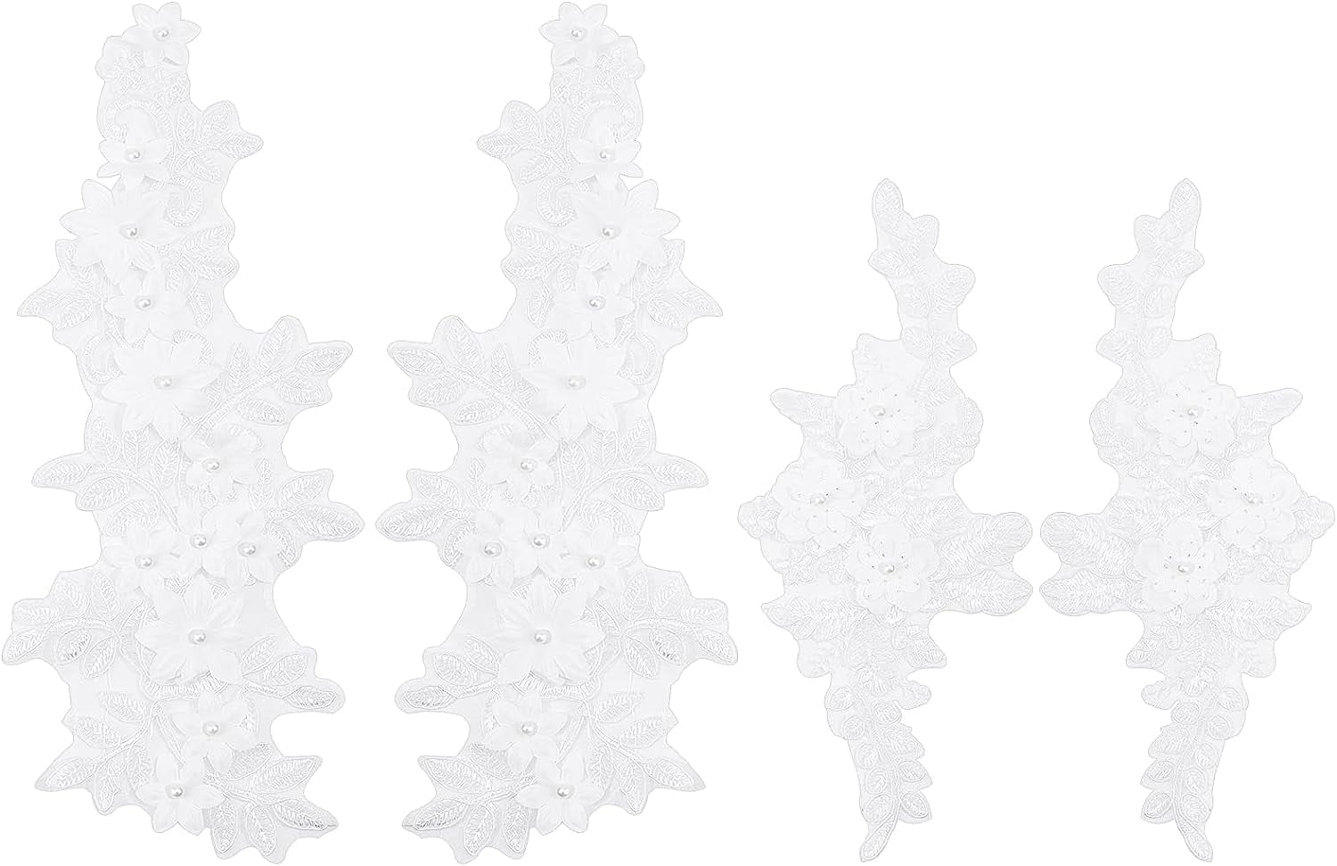 2 Pair Flower Lace Patches Embroidered Trim White Floral Embroidery