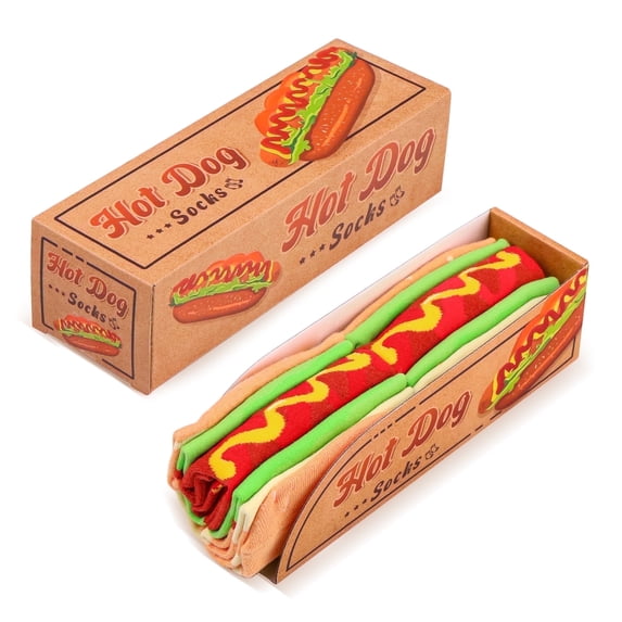 Funny Hot Dog Socks Box for Men Dad Women Teen Boys -Novelty Funky Crazy Silly Cool Food Socks-Fathers Valentines Day Christmas Birthday Hotdog Gift Stocking Stuffers
