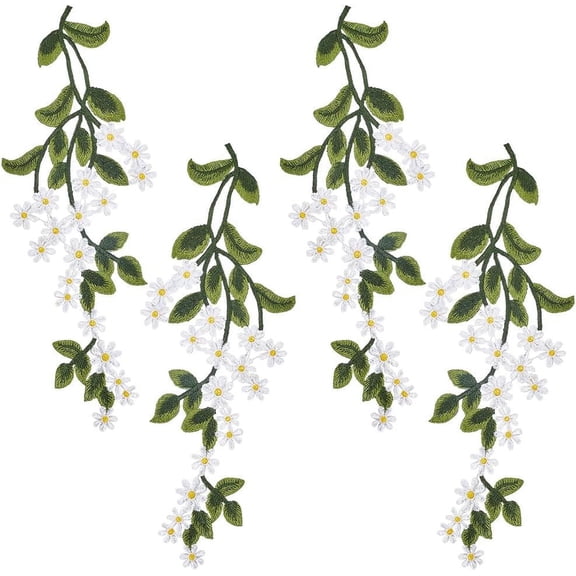 2 Pair Green Leaves Floral Lace Applique Leaves Vine Lace Applique for DIYest Green Leaf Flower Patches Embroidered Lace Trim Daisy Sewing Applique Crafts for DIY Costume Clothing DIY Craft Project