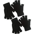 thumbnail image 1 of 2 Pair Half Finger Gloves Winter Knit Touchscreen Warm Stretchy Mittens Fingerless Gloves in Common Size for Men and Women,black, 1 of 7