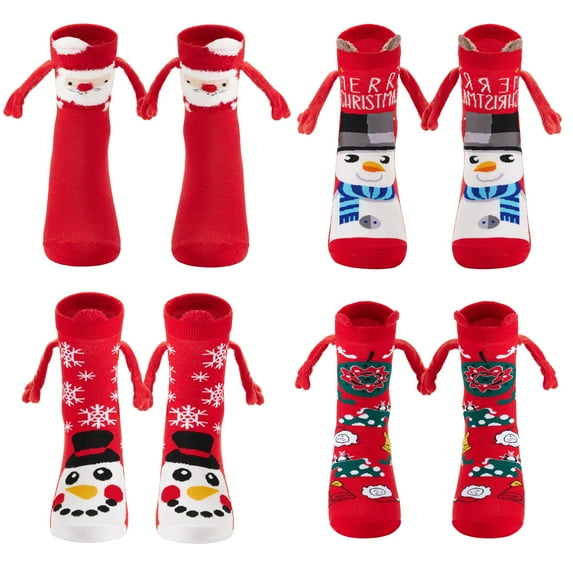 2 Pair Holding Hands Socks Christmas Socks Funny Magnetic Suction 3D Doll Couple Socks Unisex Couple Socks