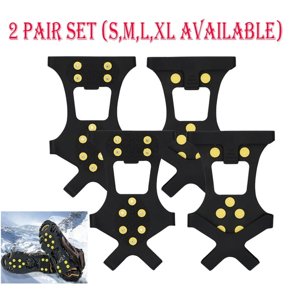 2 Pair Ice Cleats Snow Walk Traction Cleats Crampon for Walking on Snow and Ice, Non- Overshoe Rubber Anti Crampons -on Stretch Footwear for Winter Snowy Day Snow Grips,Black,2Pair(2*S)
