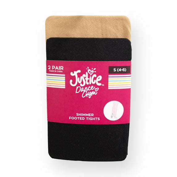 Justice Shimmer Footed Ballet Tights for Girls, Sizes 2-16, 2 Pairs