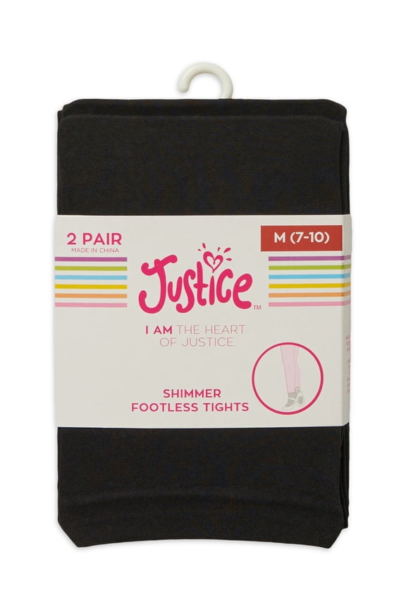 2 Pair Justice Shimmer Footless Tights