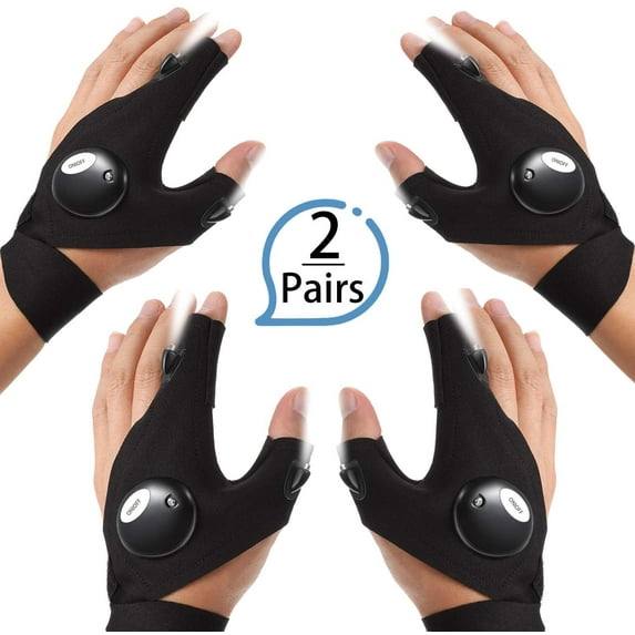 2 Pair LED Flashlight Gloves Gifts for Men Light Fingerless Outdoor Fishing Gloves Tool Gadgets Gifts for Repairing Working in Places for Men Women Fishing Camping Christmas Birthday Gift