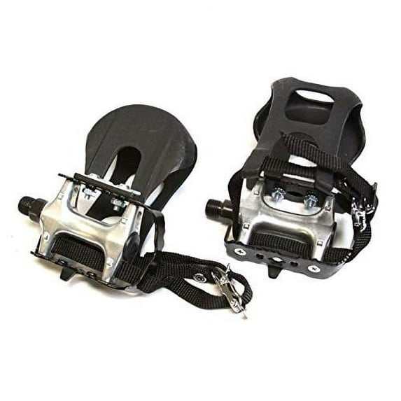 (2 Pair ) - Left+Right - PEDALS W/ Toe Clip for 1/2" Replacement for Indore Stationary Bikes/Bycycles after market | Various Commercial FINTESS BIKES