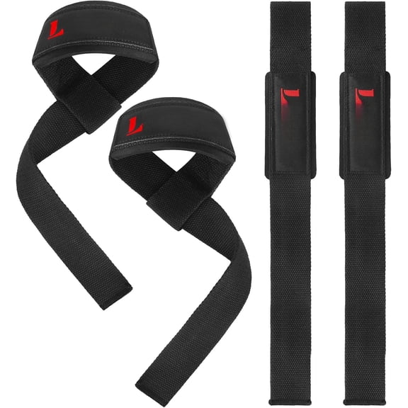 2 Pair Lifting Straps for Weightlifting, Bodybuilding, Strength  with Neoprene Cushioned Wrist Padded - 20 inch