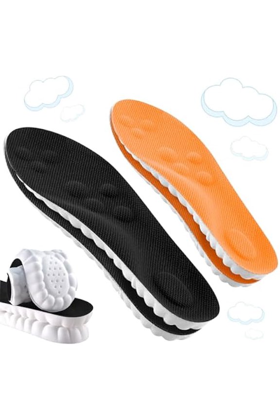 2 Pair Memory Foam Insoles with Arch Support for Women Men Comfort Massage Insoles Replacement Shoe Inserts Trainers Sneakers Sports Shoes Work Boots Breathable Shock Absorption Black Orange 25.5CM