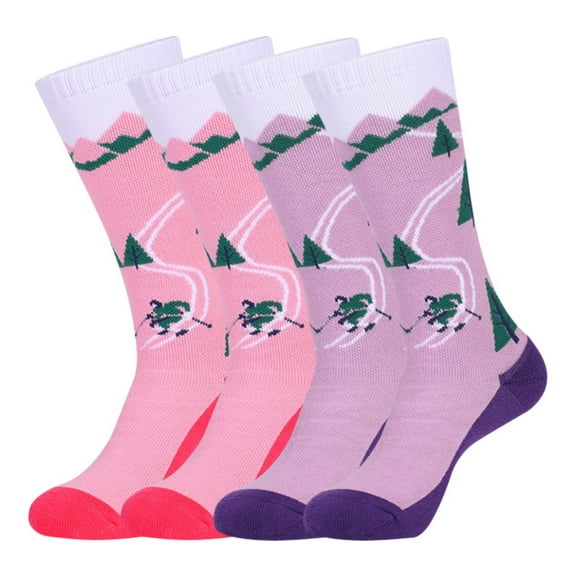 2 Pair Merino Wool Ski Socks Kids, Knee-high Warm Thermal Snowboard Skating Socks for Boys Girls Toddler