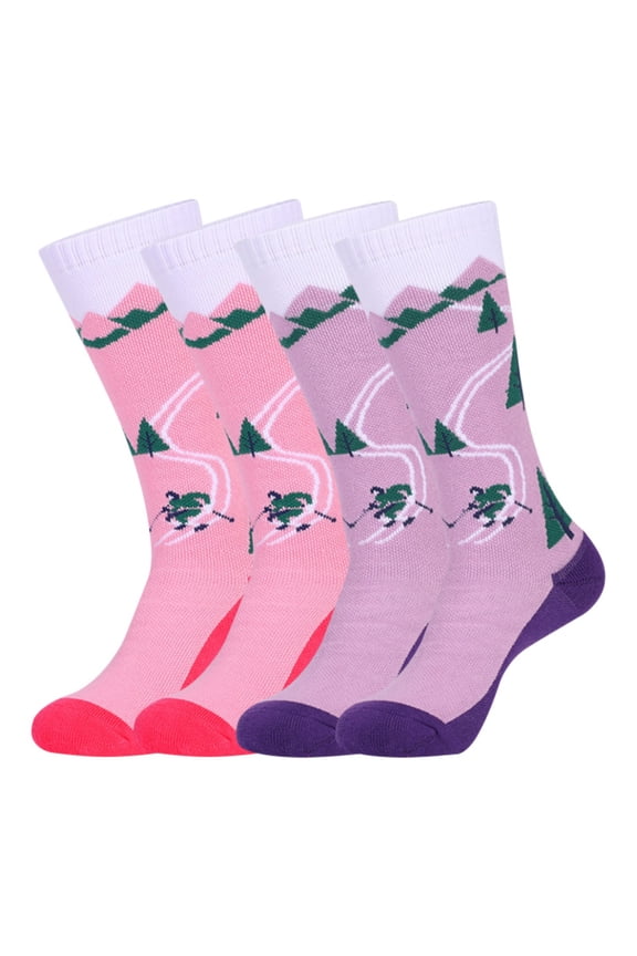 2 Pair Merino Wool Ski Socks Kids, Knee-high Warm Thermal Snowboard Skating Socks for Boys Girls Toddler