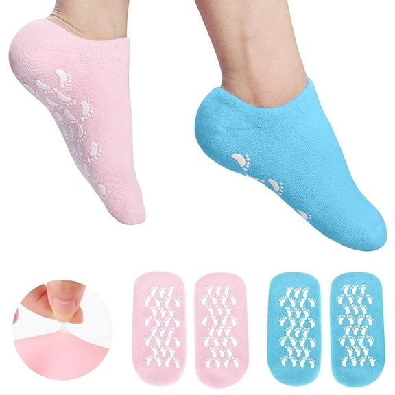 2 Pair Moisturizing Gel Socks,Ultra-Soft Gel Socks Moisturizing Socks,Spa Gel Soften Socks for Dry Cracked Feet Skins,Gel Lining Infused with Essential Oils and Vitamins (Blue&Pink)