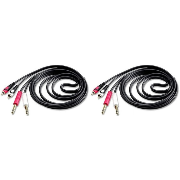 2 Pair Mr DJ CDQR6 6 Feet Dual 1/4" TS Mono to Dual RCA Male Pro DJ PA Audio Cable