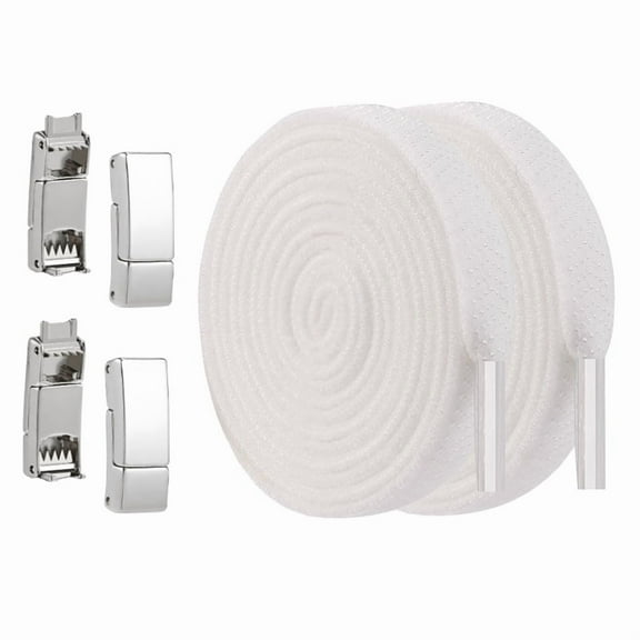 2 Pair No Tie Elastic Flat Shoe laces with Magnetic Metal Silver Buckle for Sneakers Casual Hiking