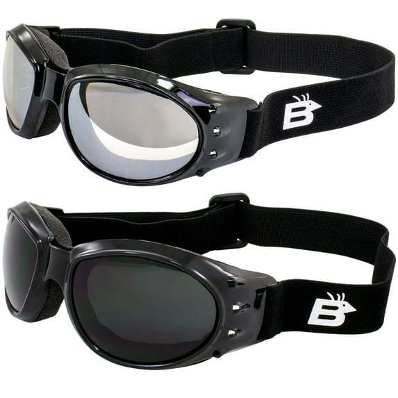 2 Pair Padded Motorcycle Goggles Anti Fog Lens Clear Mirror and Dark by BIRDZ