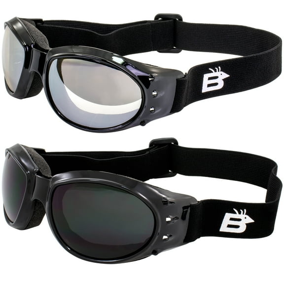 2 Pair Padded Motorcycle Goggles Anti Fog Lens Clear Mirror and Dark by BIRDZ