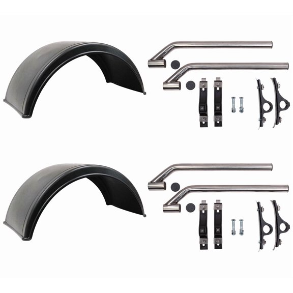 2 Pair Poly Fender Kit Fits for 19.5" or Larger Dual Rear Tires - Lightweight Smooth Wheel Fender with Mounting Brackets for Flatbed, Gooseneck & Dump Trucks
