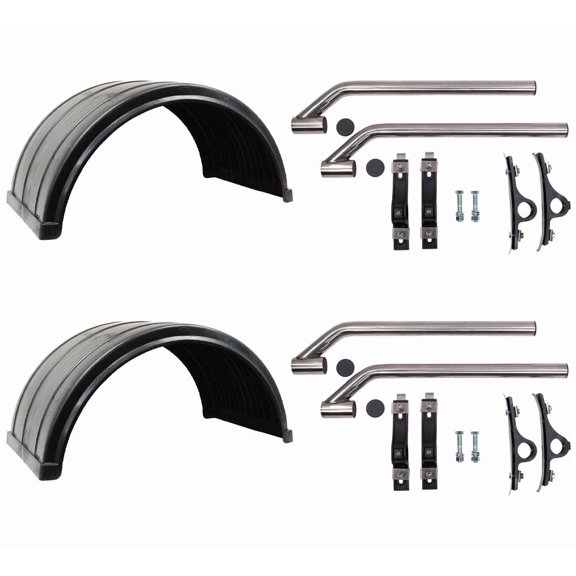 2 Pair Poly Fender Kit Fits for 24.5" Dual Rear Wheel Trucks - Lightweight Ribbed Wheel Fender with Mounting Brackets for Flatbed, Gooseneck & Dump Trucks