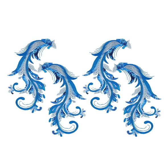 2 Pair Polyester Computerized Embroidery Cloth Iron on/Sew on Patches with Paillettes Royal Blue 252x137x1mm