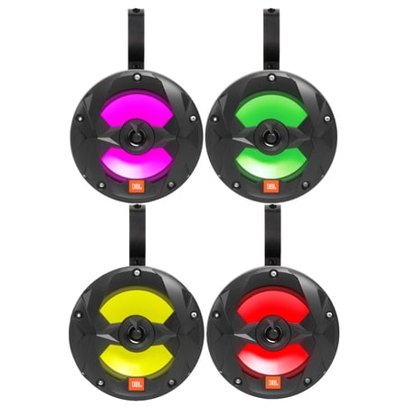 2 Pair (QTY 4) of 6.5" 225 Watt Peak 2-Way Marine Audio Black OEM Replacement Boat Speakers with Multi-Color RGB LED Lighting, 4x 6.5" PowerSports Black Unloaded Speaker Pods
