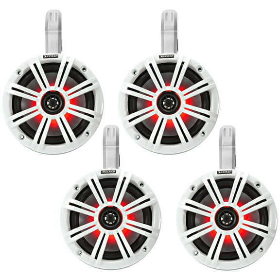 2 Pair (QTY 4) of Kicker 6.5" 2-Way 195 Watts Peak Power Coaxial Marine Audio MultiColor LED Speakers with White Grilles, 6.5" Marine Tower Speaker Enclosures (2 Pair) - White