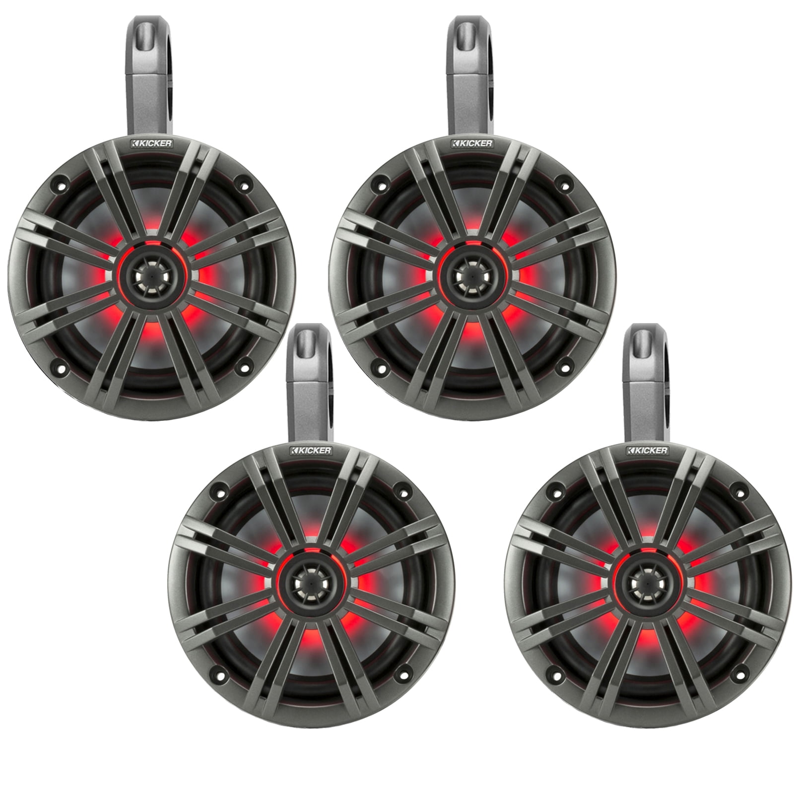 2 Pair (QTY 4) of Kicker 6.5" 2-Way 195 Watts Peak Power Coaxial Marine MultiColor LED Speakers with Charcoal Grilles, 6.5" Marine Tower Dual Speaker Enclosures (Pair) - Black