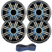 2 Pair QTY 4 of Kicker 45BKM614L 6.5" 2-Way 195W Max Marine Audio LED Speakers with Silver Grilles, 50-feet 16-Gauge Speaker Wire