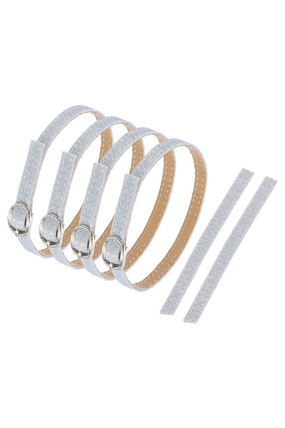 2 Pair Replacement Ankle Strap for Heels Detachable High Heels Shoe Straps Adjustable PU Leather Shoe Band, Silver