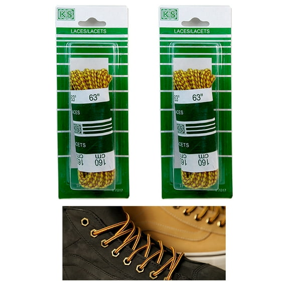 2 Pair Round Boot Laces Shoelaces Yellow Brown Hiking Work Walk Safety Shoes 63"
