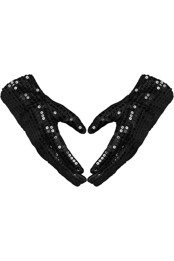 2 Pair Sequin Gloves Women Glitter Gloves Fashion Sparkly Sequin Dance Mittens Classic Masquerade Short Glove-Black