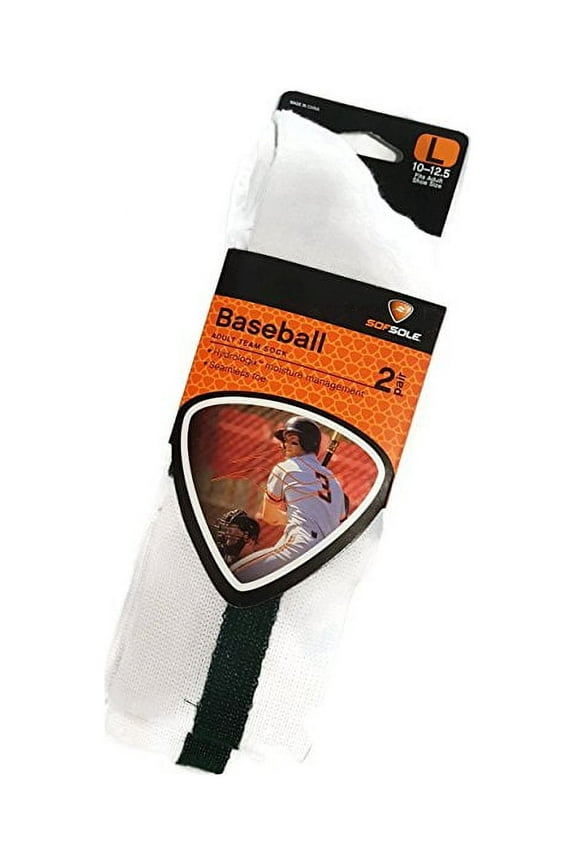 2 Pair Sof Sole Adult Baseball Forest Green Stirrup Sock - Large (Shoe Size 10-13)