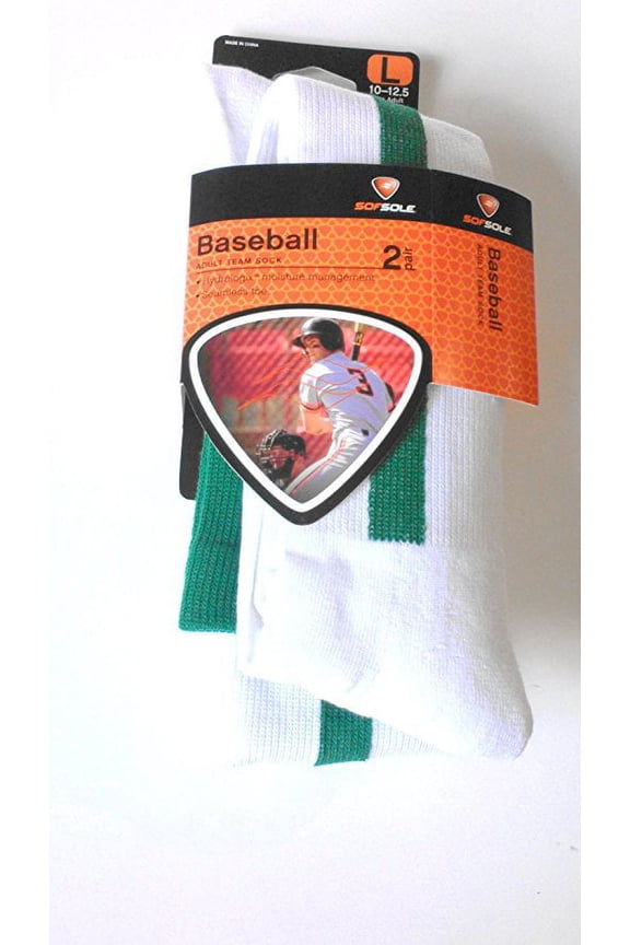 2 Pair Sof Sole Adult Baseball Kelly Green Stirrup Sock Large (Shoe Size 10-13)