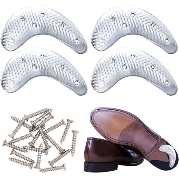 2 Pair Sole Repair Kit Metal Heel Plates and Nails Heel Taps Tips Sole Heel Guard Repair Pads Shoe Repair Heel Plates Repair Sole Pad Replacement with Nails