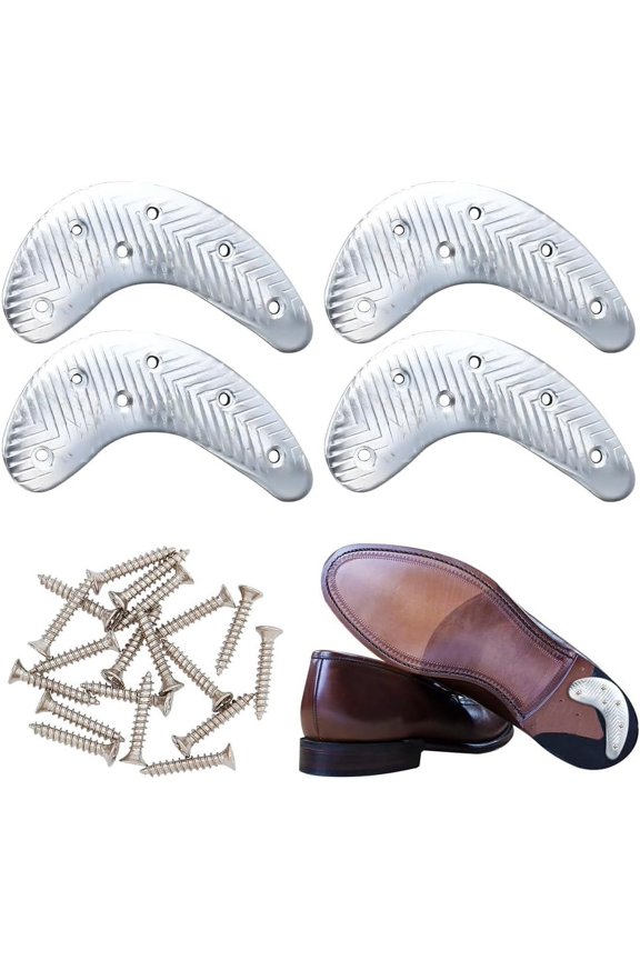 2 Pair Sole Repair Kit Metal Heel Plates and Nails Heel Taps Tips Sole Heel Guard Repair Pads Shoe Repair Heel Plates Repair Sole Pad Replacement with Nails