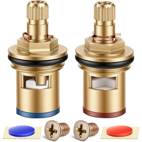 2 Pair Tap Cartridge Replacement 1/2 Inch Ceramic Disc Tap Valve Quarter Turn - 20 Spline Solid Brass Mixer Tap Inserts for Kitchen & Bathroom Basin (Hot & Cold, Red & Blue)