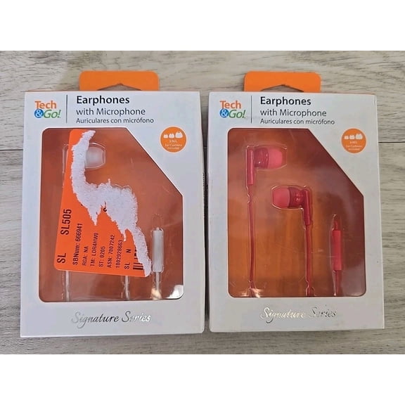 2 Pair Tech And Go Earphones With Microphone Brand New